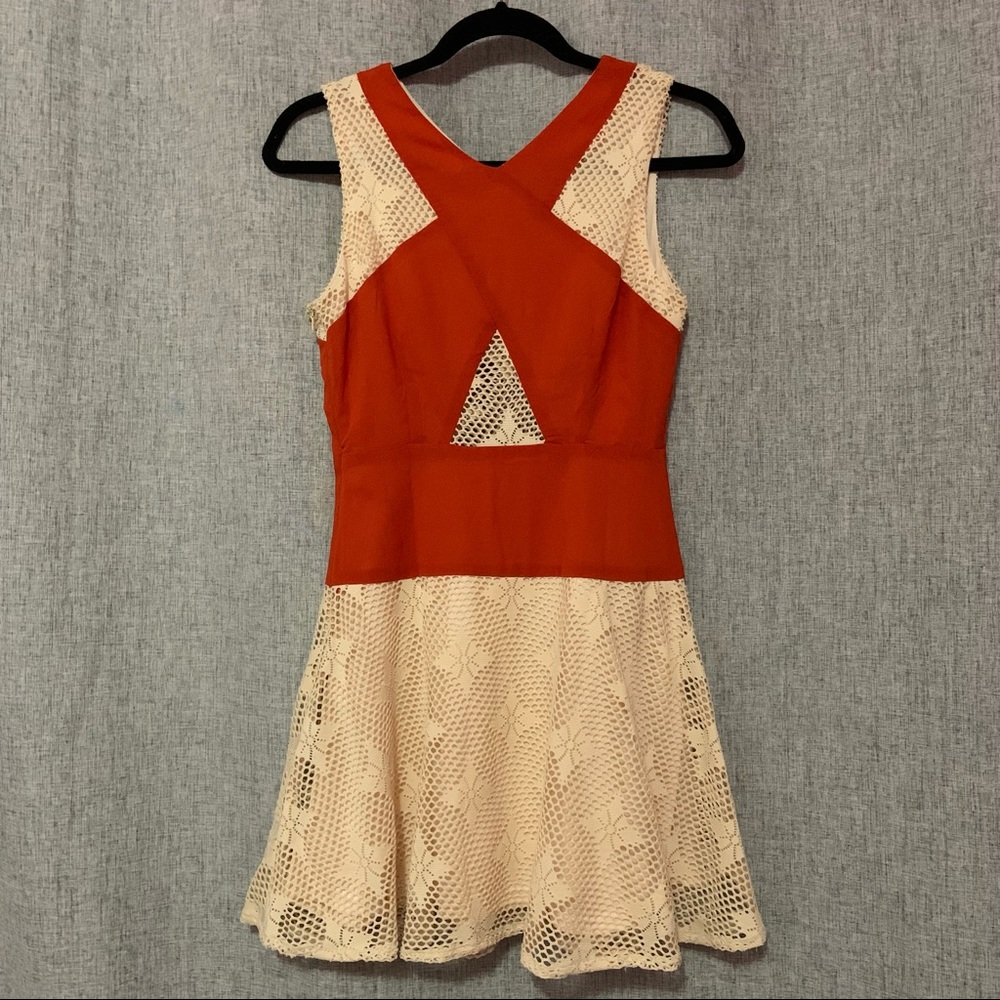 Red Wrap Cream Crochet Dress - Picture 6 of 8